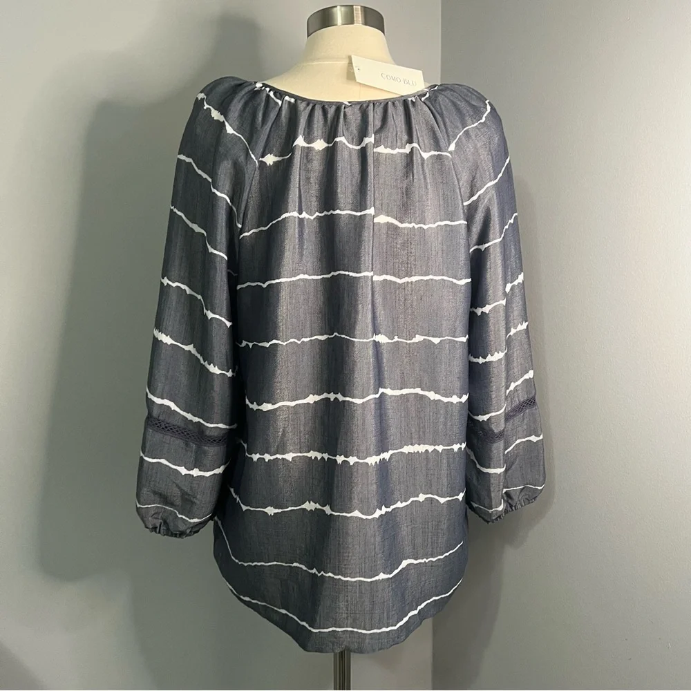 Como Blu XL Blue V-Neck Raglan Sleeve Lightweight Peasant Blouse